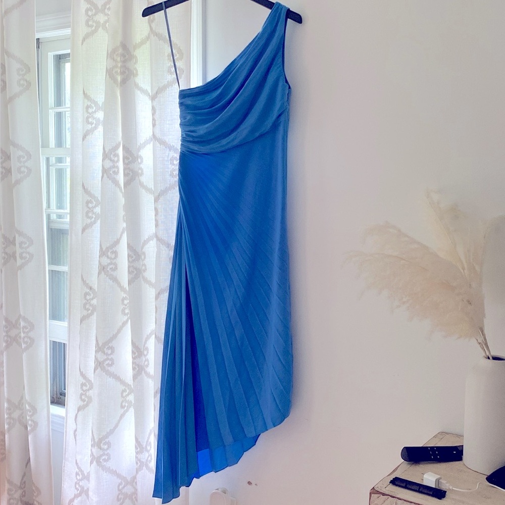 ALC Delfine Pleated Ruched One-Shoulder Midi-Dress